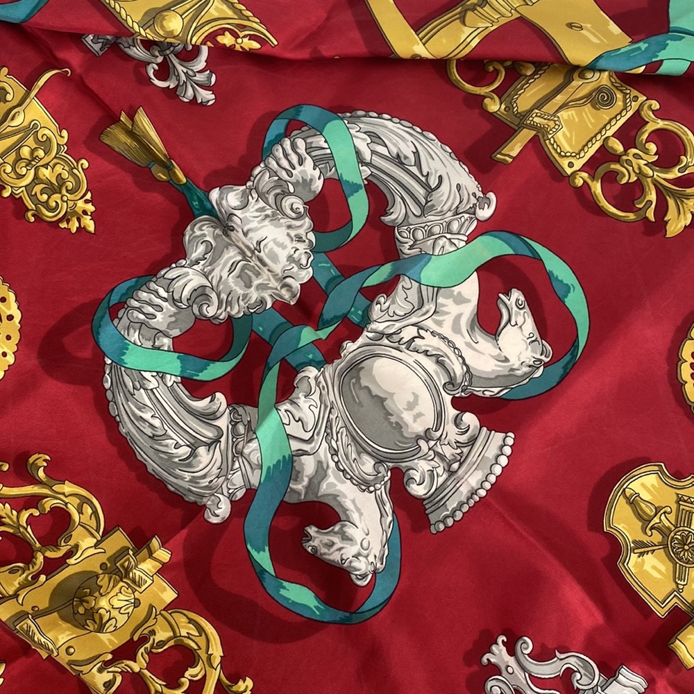Authentic HERMES Carre 90 Scarf "FERRONNERIE" Silk Red F3516 - Picture 6 of 16